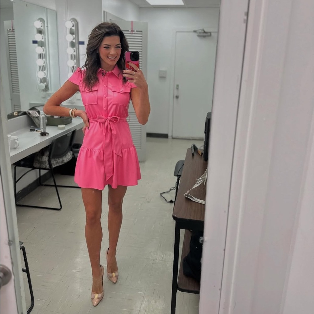 Alice + Olivia pink faux leather mini dress